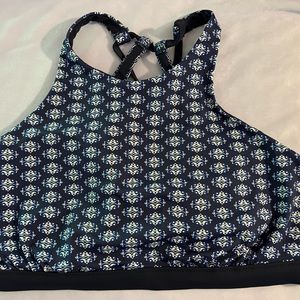 Athleta Bikini top in blue and white racer back style